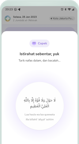 Tampilan fitur Jeda dan stabilisasi emosi di Khair